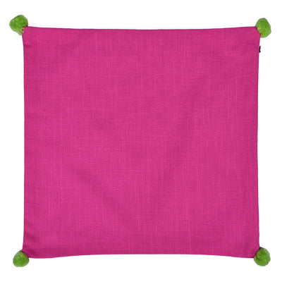 Solid Cotton 16" x 16" Two Sided Pom Pom Cushion Cover (Purple & Pink)