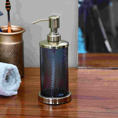 Transparent Glass Soap and Lotion Dispenser (Blue & Gold)