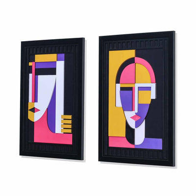 Faces MDF Base 3D Painting Set of 2 (Multicolor)