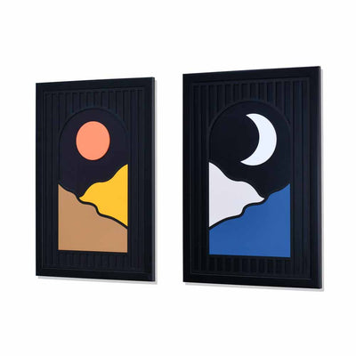 Sun Moon MDF Base 3D Painting Set of 2 (Multicolor)