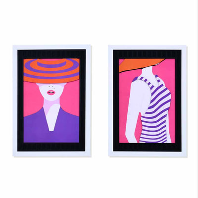 Lady in Hat 3D Painting Set of 2 (Pink & Blue)