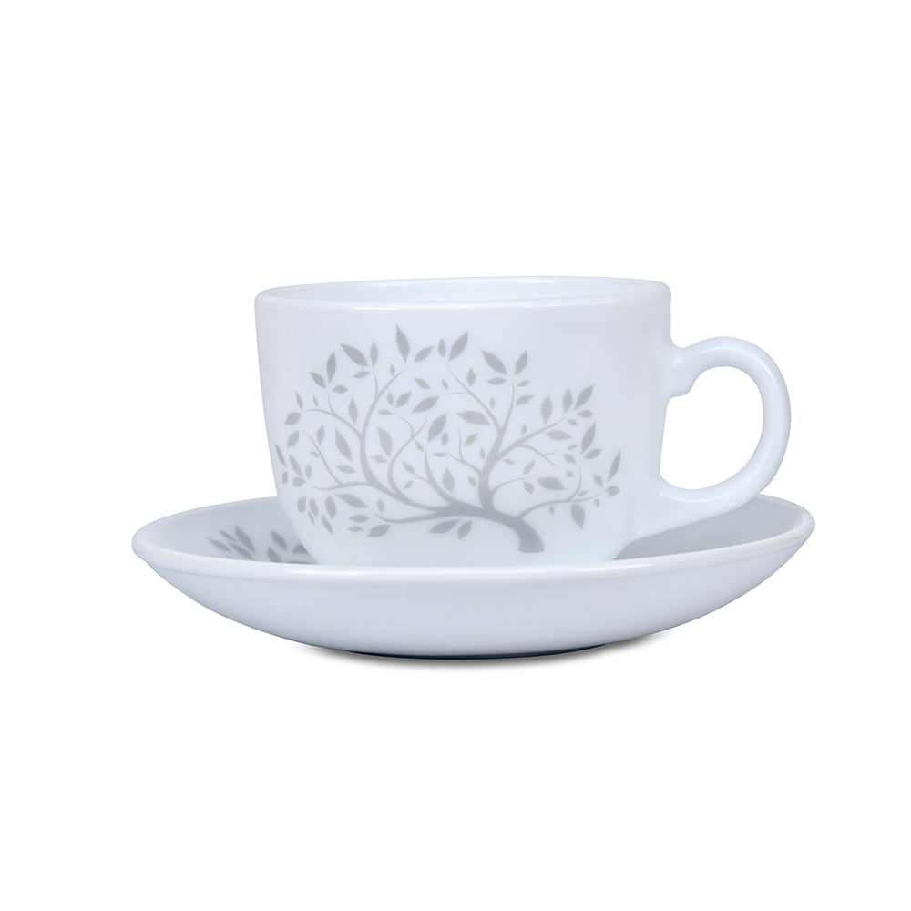 Arias Tree of Life Cup & Saucer Set of 12 (220 ml, 6 Cups & 6 Saucers, White)