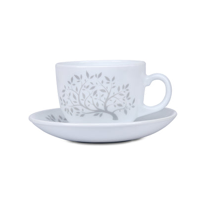 Arias Tree of Life Cup & Saucer Set of 12 (220 ml, 6 Cups & 6 Saucers, White)