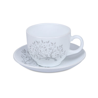 Arias by Lara Dutta Tree of Life Cup & Saucer Set of 12 (220 ml, 6 Cups & 6 Saucers, White)