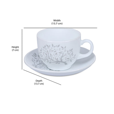 Arias by Lara Dutta Tree of Life Cup & Saucer Set of 12 (220 ml, 6 Cups & 6 Saucers, White)
