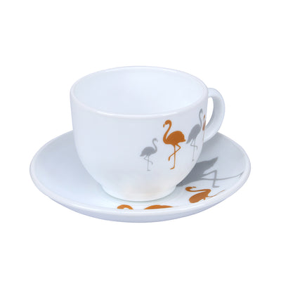 Arias Ornate Charms Cup & Saucer Set of 12 (220 ml, 6 Cups & 6 Saucers, White)