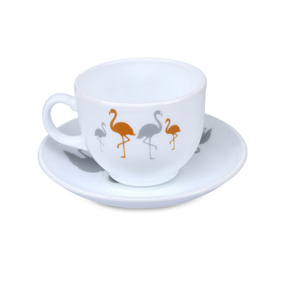 Arias Ornate Charms Cup & Saucer Set of 12 (220 ml, 6 Cups & 6 Saucers, White)