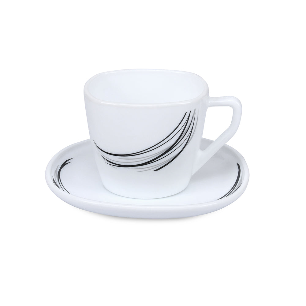 Arias Black Fantasy Cup & Saucer Set of 12 (220 ml, 6 Cups & 6 Saucers, White)