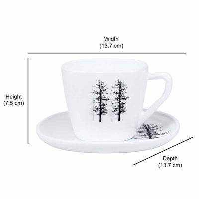 Arias Winter Forest Cup & Saucer Set of 12 (220 ml, 6 Cups & 6 Saucers, White)
