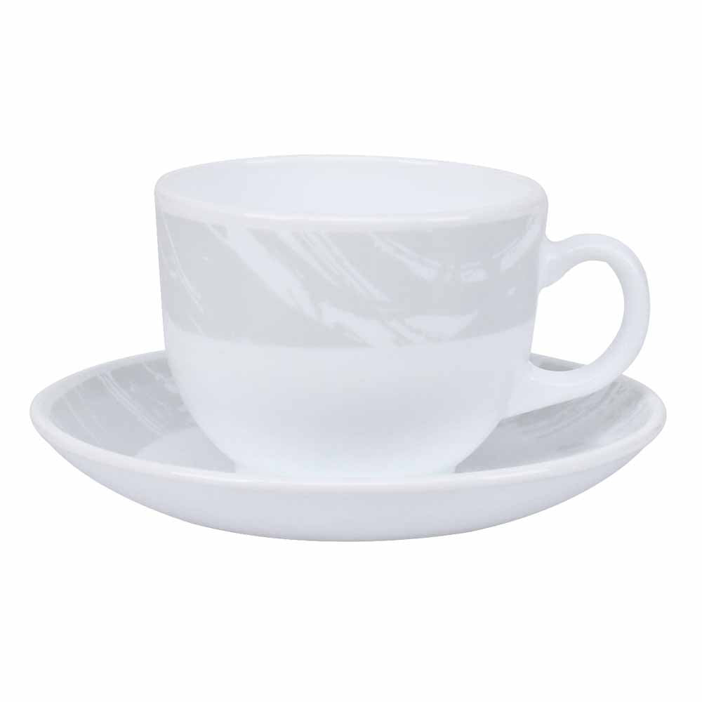 Arias Graphite Snow Cup & Saucer Set of 12 (220 ml, 6 Cups & 6 Saucers, White)