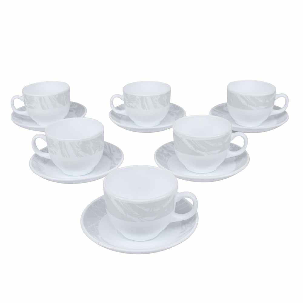 Arias by Lara Dutta Graphite Snow Cup & Saucer Set of 12 (220 ml, 6 Cups & 6 Saucers, White)
