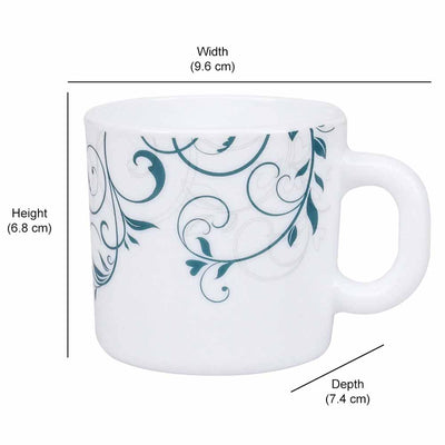 Arias by Lara Dutta Blue Spring Coffee Mugs Set of 6 (180 ml, White)