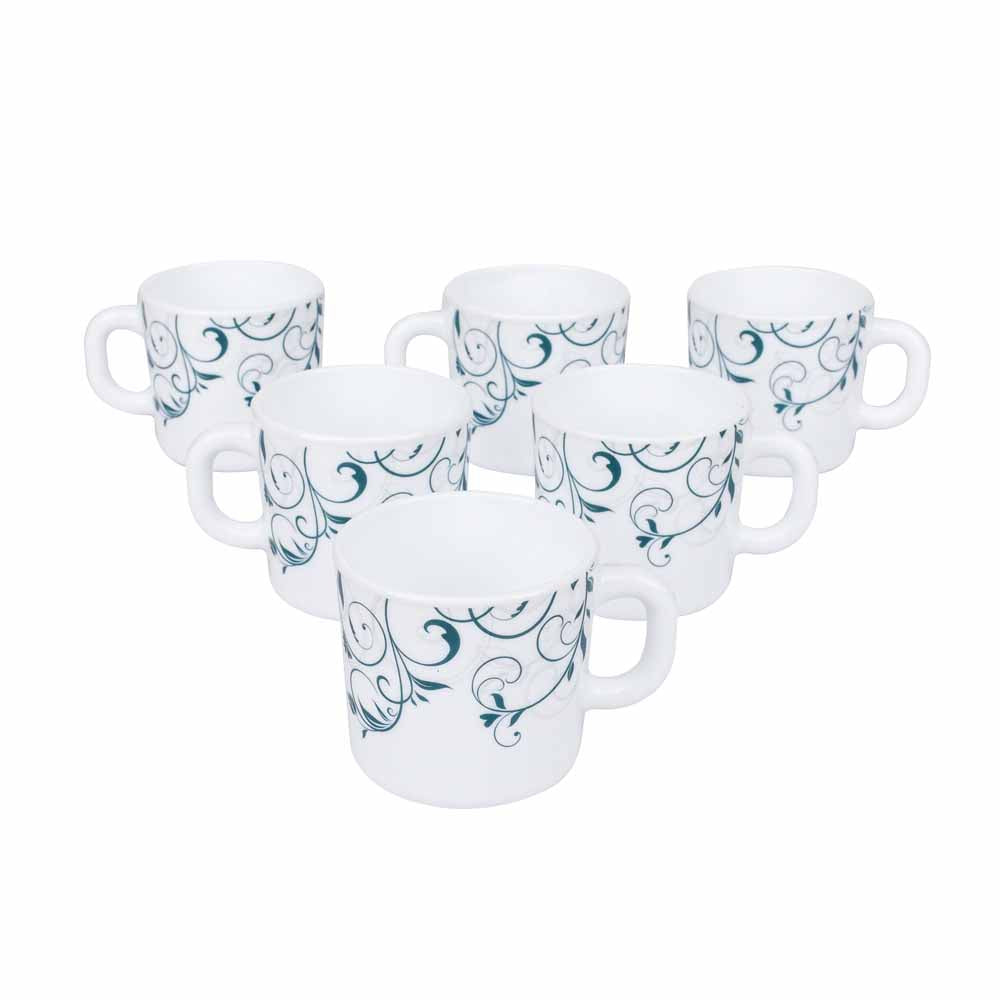 Arias Blue Spring Coffee Mugs Set of 6 (180 ml, White)
