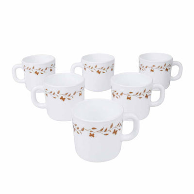 Arias by Lara Dutta Autumn Grace Coffee Mugs Set of 6 (180 ml, White)