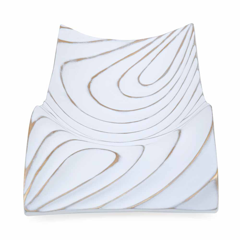 Rectangular Polyresin Decorative Platter (White & Gold)
