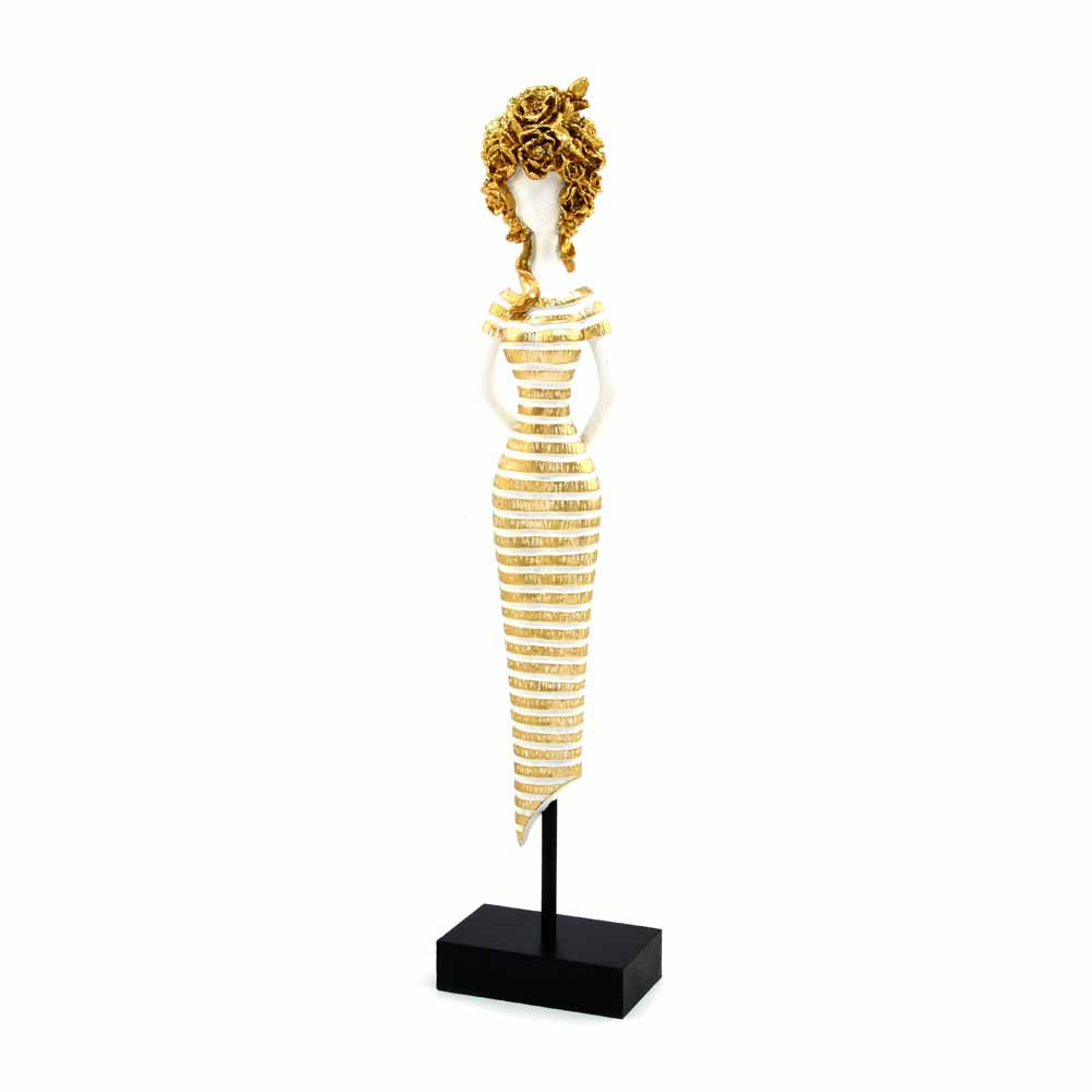 Lady On Stand Decorative Polyresin Showpiece 45 cm (White & Gold)