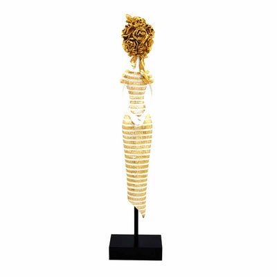 Lady On Stand Decorative Polyresin Showpiece 45 cm (White & Gold)