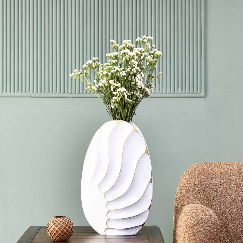 Decorative Polyresin Oval Vase (White & Gold)
