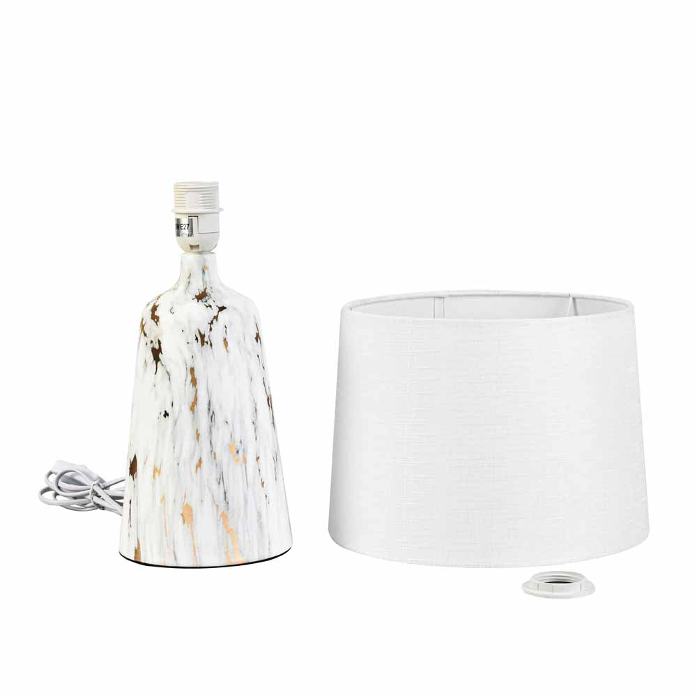 Marbela Trapeze Fabric Shade Metal Base Table Lamp (White)