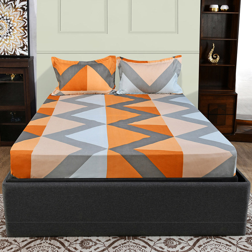 Abstract Micropeach Fabric Double Bedsheet with 2 Pillow Covers (Multicolor)