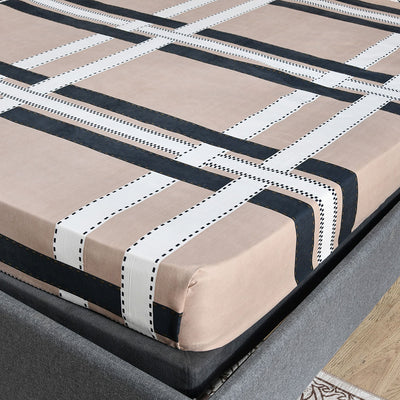 Ammara Checkered Polyester Double Bedsheet with 2 Pillow Covers (Beige)