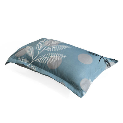 Ammara Leaf Design Polyester Double Bedsheet with 2 Pillow Covers (Blue & Grey)