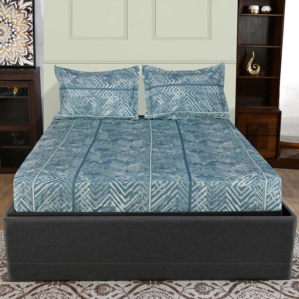 Ammara Abstract Polyester Double Bedsheet with 2 Pillow Covers (Olive)