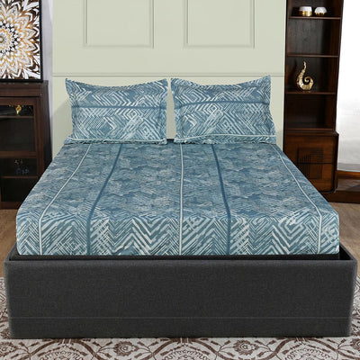 Ammara Abstract Polyester Double Bedsheet with 2 Pillow Covers (Olive)