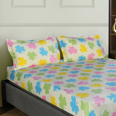 Ammara Leaf Design Polyester Double Bedsheet with 2 Pillow Covers (Multicolor)