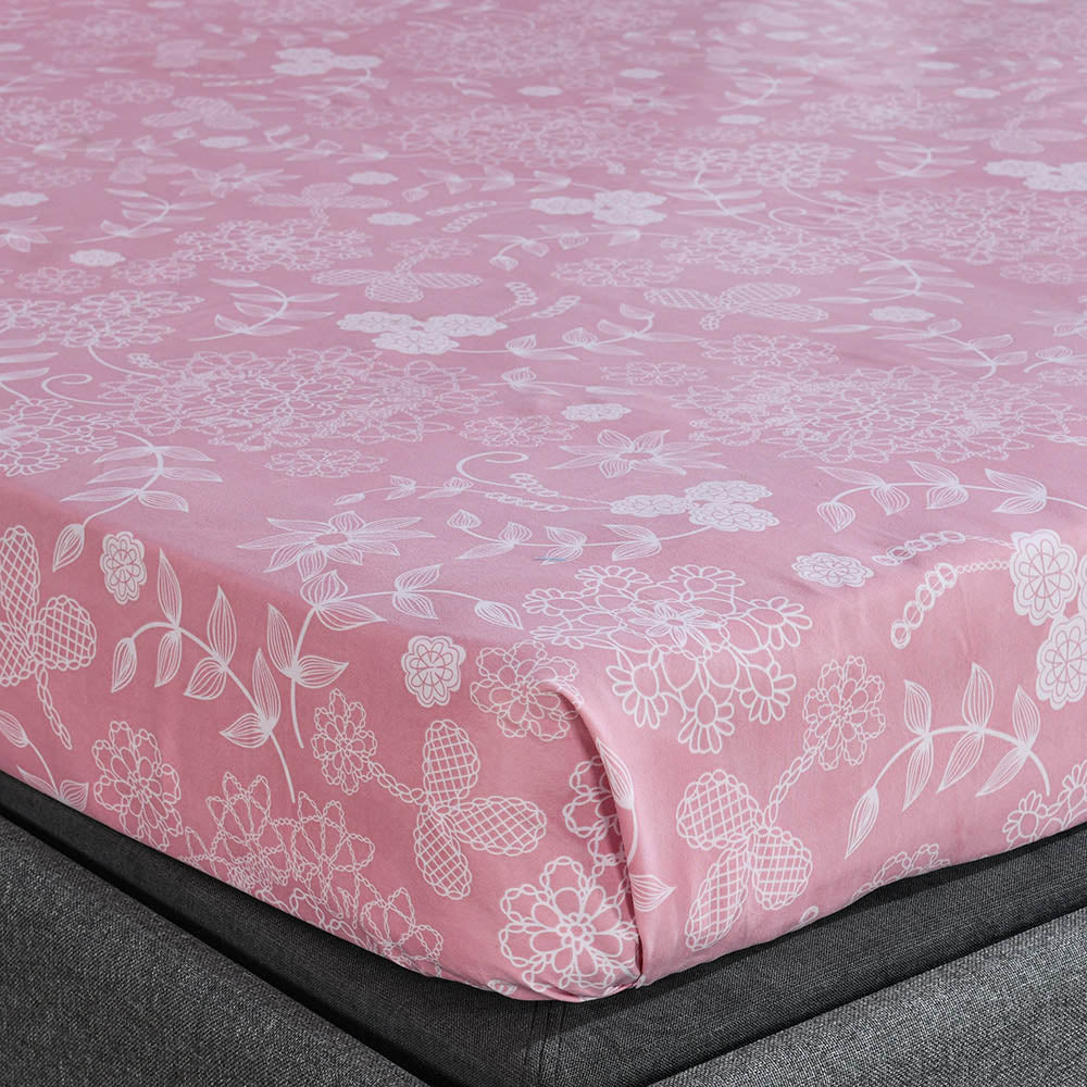 Aurora Floral Polyester Double Bedsheet with 2 Pillow Covers (Pink)