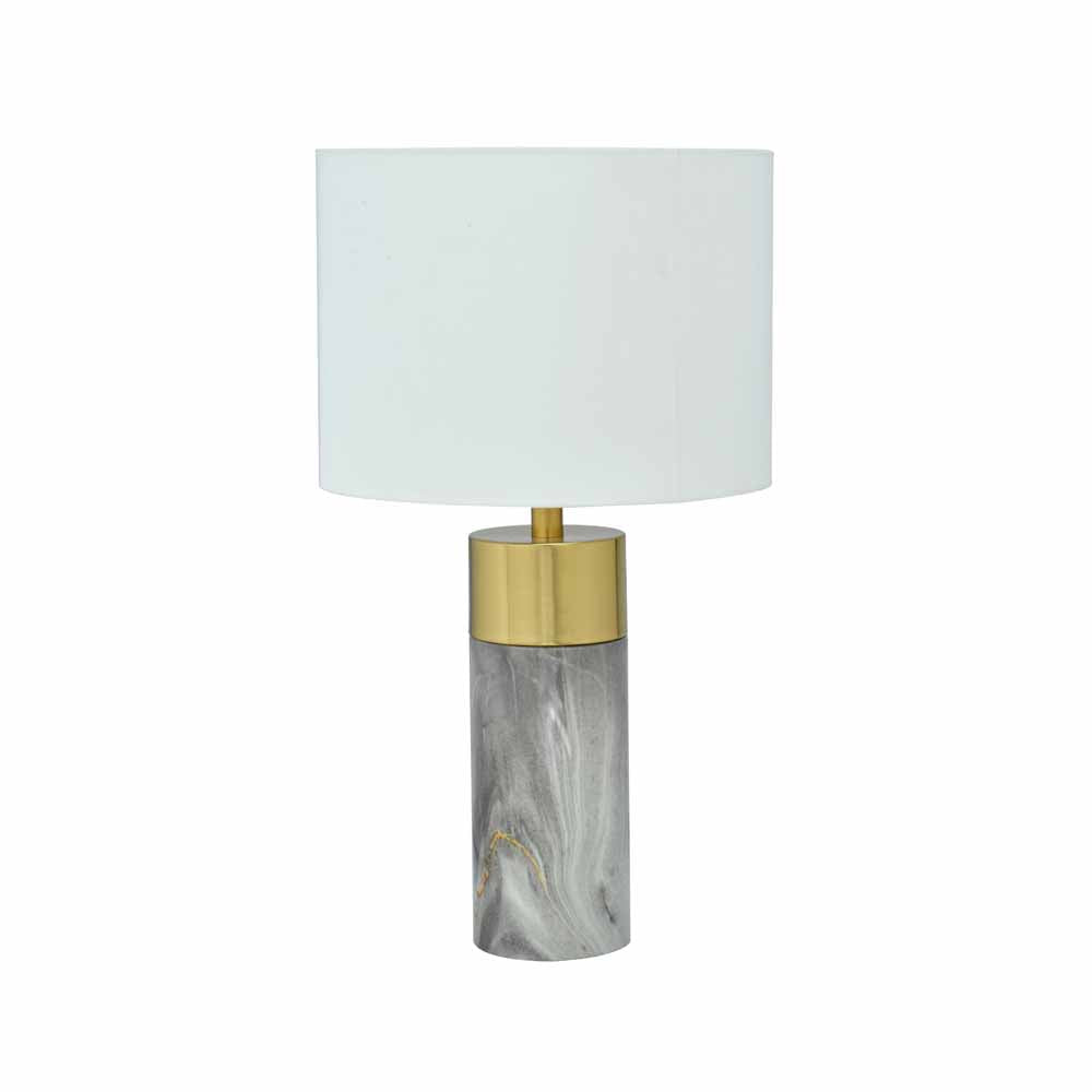 Marbela Fabric Shade Metal Cylindrical Base Table Lamp (Grey)