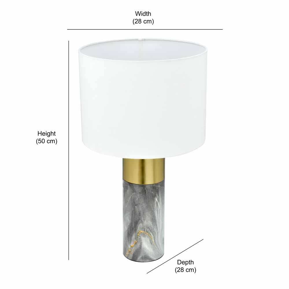 Marbela Fabric Shade Metal Cylindrical Base Table Lamp (Grey)