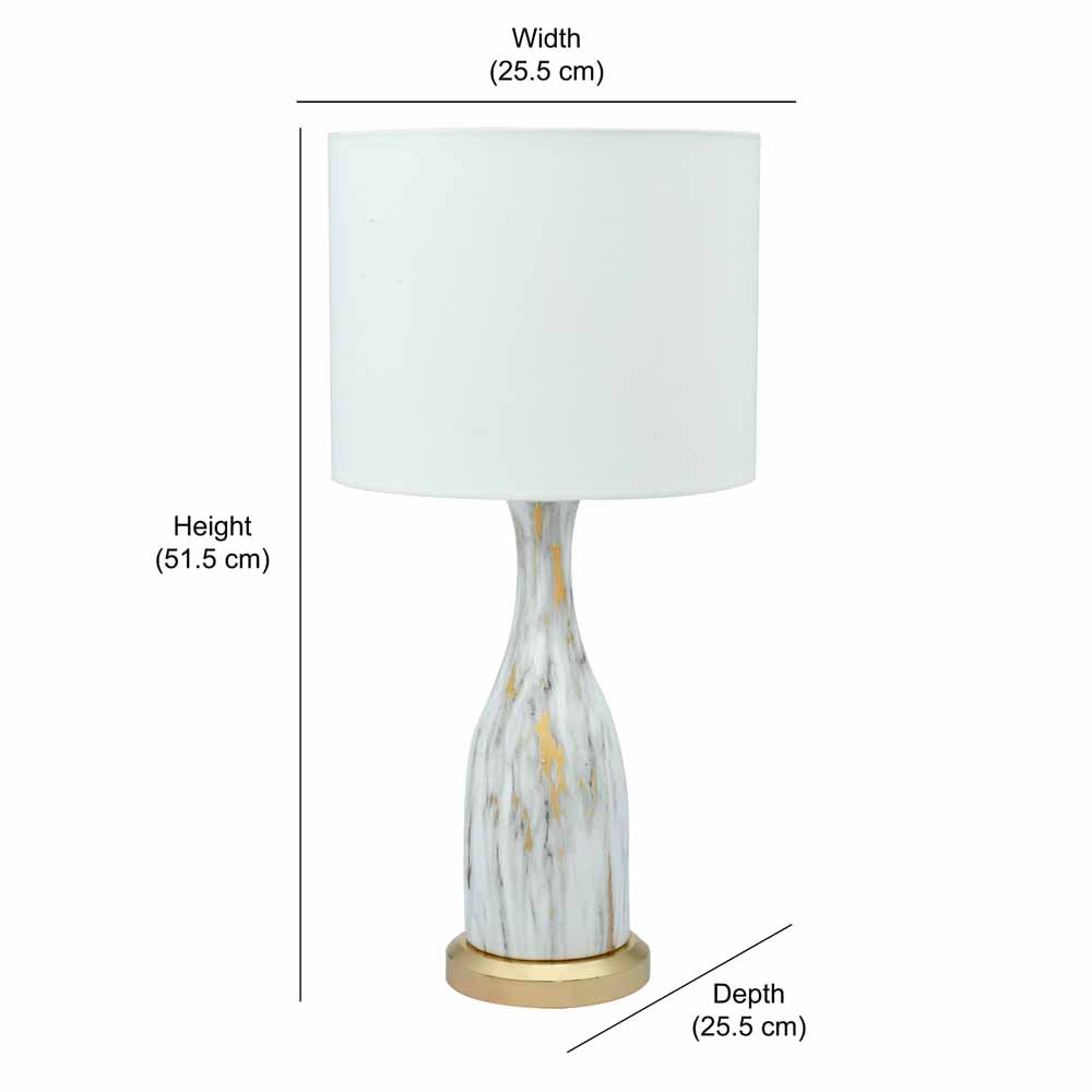 Marbela Fabric Shade Metal Conical Base Table Lamp (White)