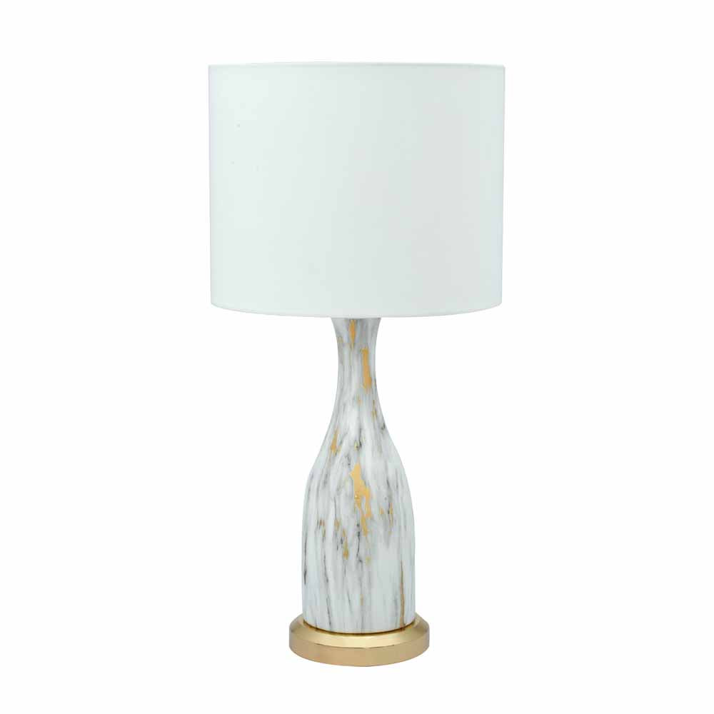 Marbela Fabric Shade Metal Conical Base Table Lamp (White)