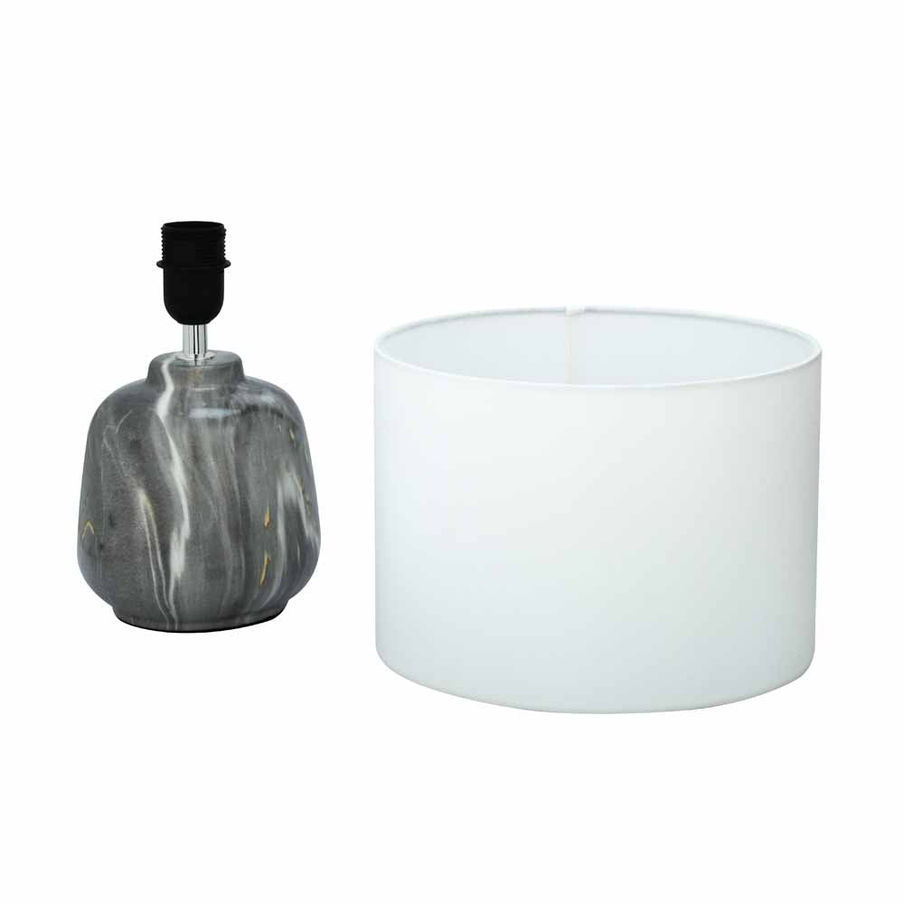 Marbela Fabric Shade Round Base Table Lamp (Grey)