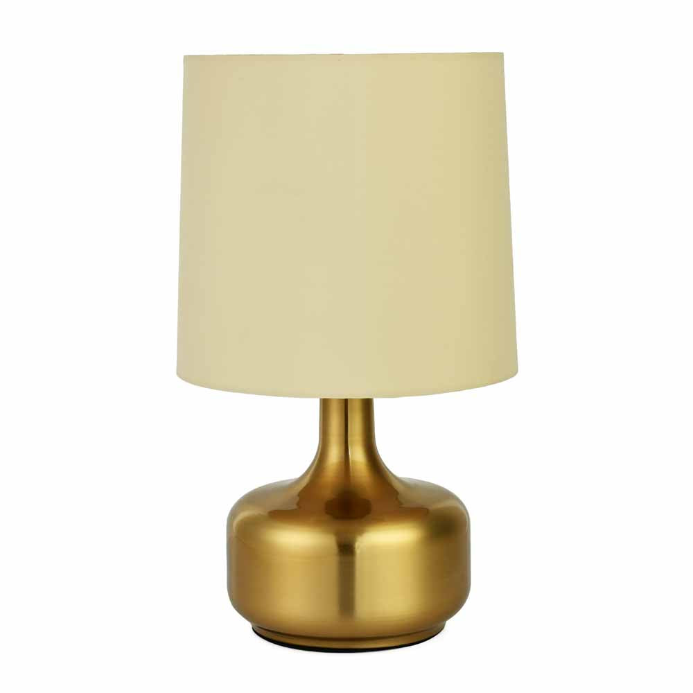 Metalia Fabric Shade Triangular Metal Base Table Lamp (Gold)