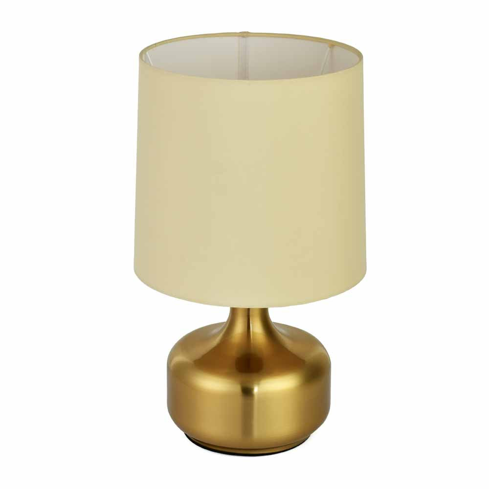 Metalia Fabric Shade Triangular Metal Base Table Lamp (Gold)