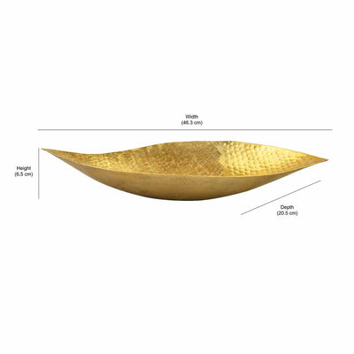 Criss Cross Textured Boat Shaped Metal Decorative Platter (Gold)