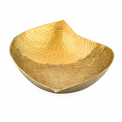 Criss Cross Textured Boat Shaped Metal Decorative Platter (Gold)