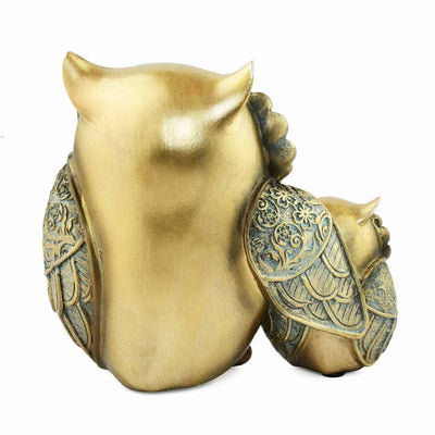 Mother & Son Owl Decorative Polyresin Showpiece (Grey & Gold)