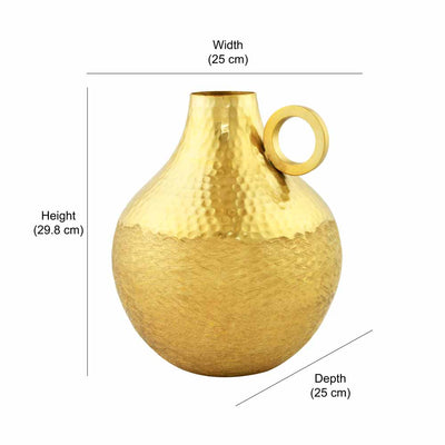 Criss Cross Textured Matki Shaped Large Metal Vase (Gold)