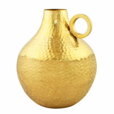 Criss Cross Textured Matki Shaped Large Metal Vase (Gold)