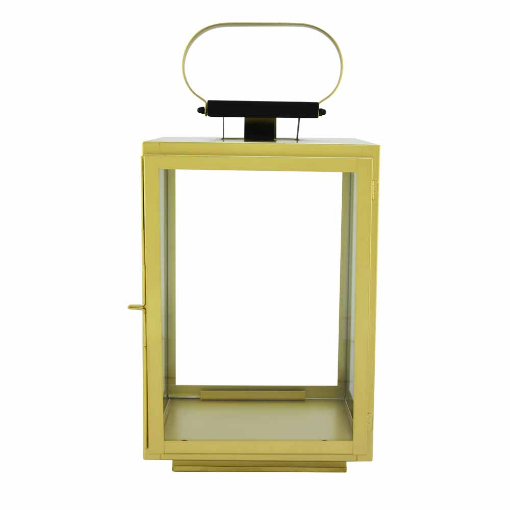 Modern Metal & Glass Small Lantern (Gold)