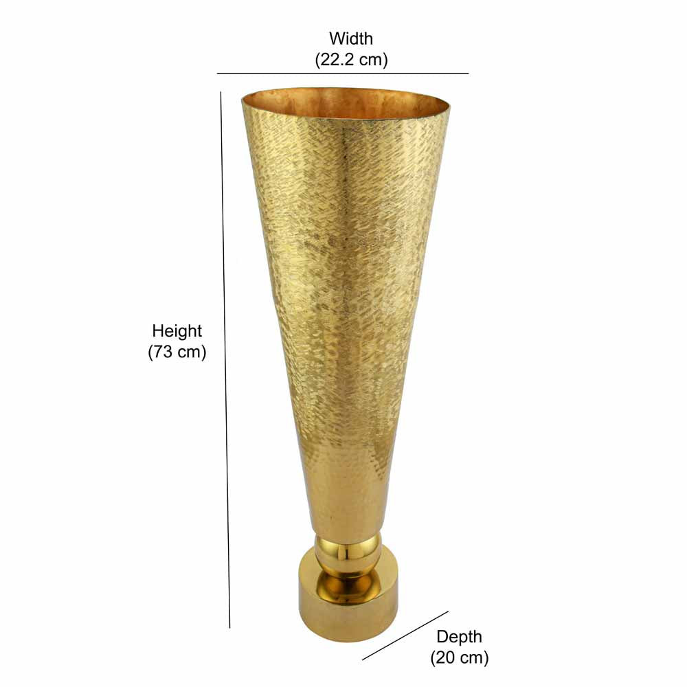 Decorative Criss Cross Textured Large Metal Vase (Gold)