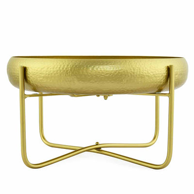 Decorative Metal Urli Bowl With Stand (Gold)