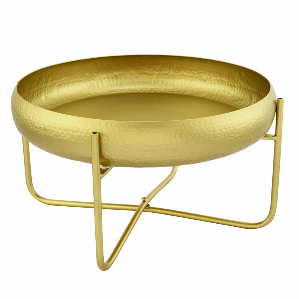 Decorative Metal Urli Bowl With Stand (Gold)