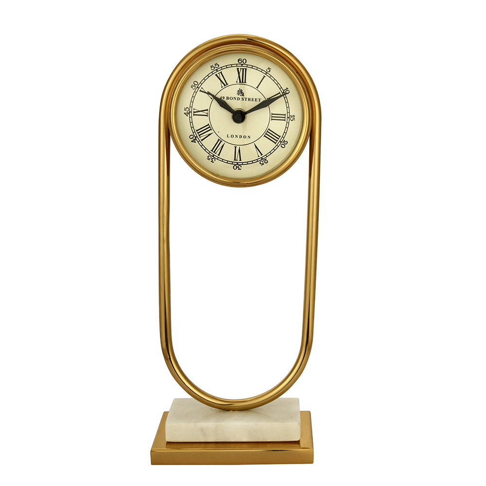 Oval Metal Table Clock on Stand (Gold)