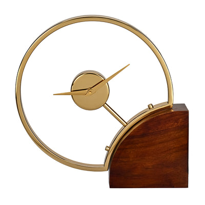 Side Cut Round Table Clock (Brown & Gold)
