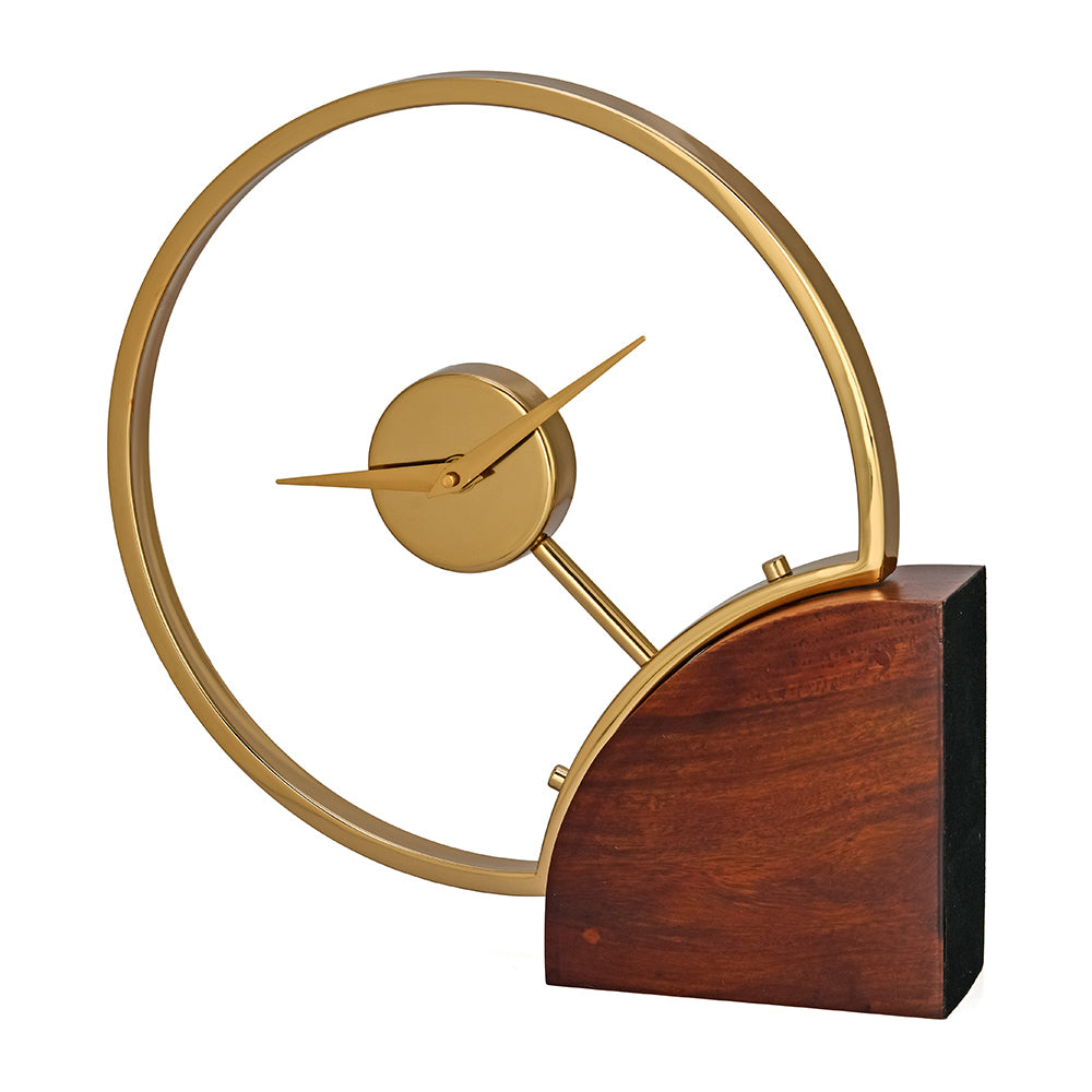 Side Cut Round Table Clock (Brown & Gold)