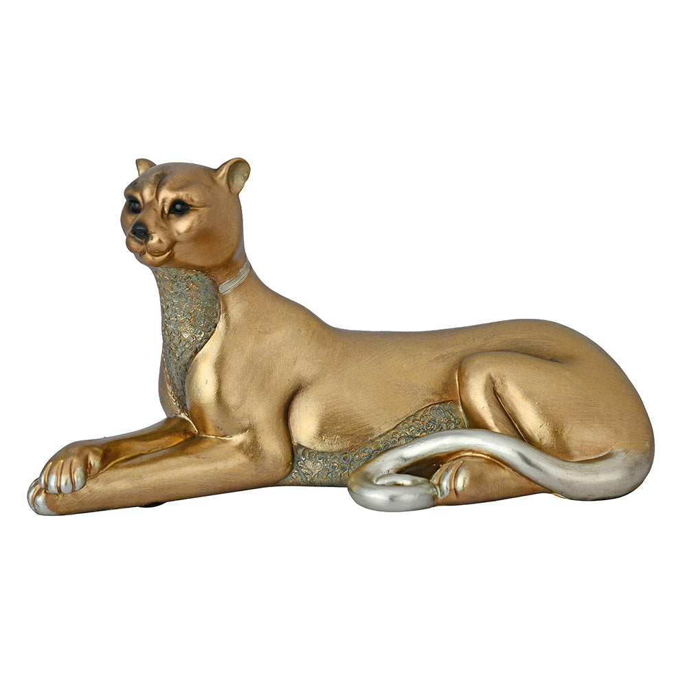 Sitting Panther Polyresin Showpiece (Grey & Gold)